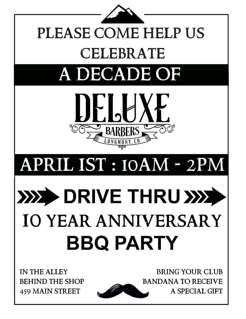 Poster for the Decade of Deluxe ten year anniversary barbecue party